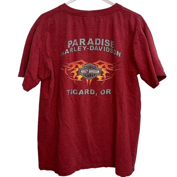 Vintage Y2K Red Harley Davidson Shirt Live Free Flame Banner Oregon Size L - Picture 1 of 5